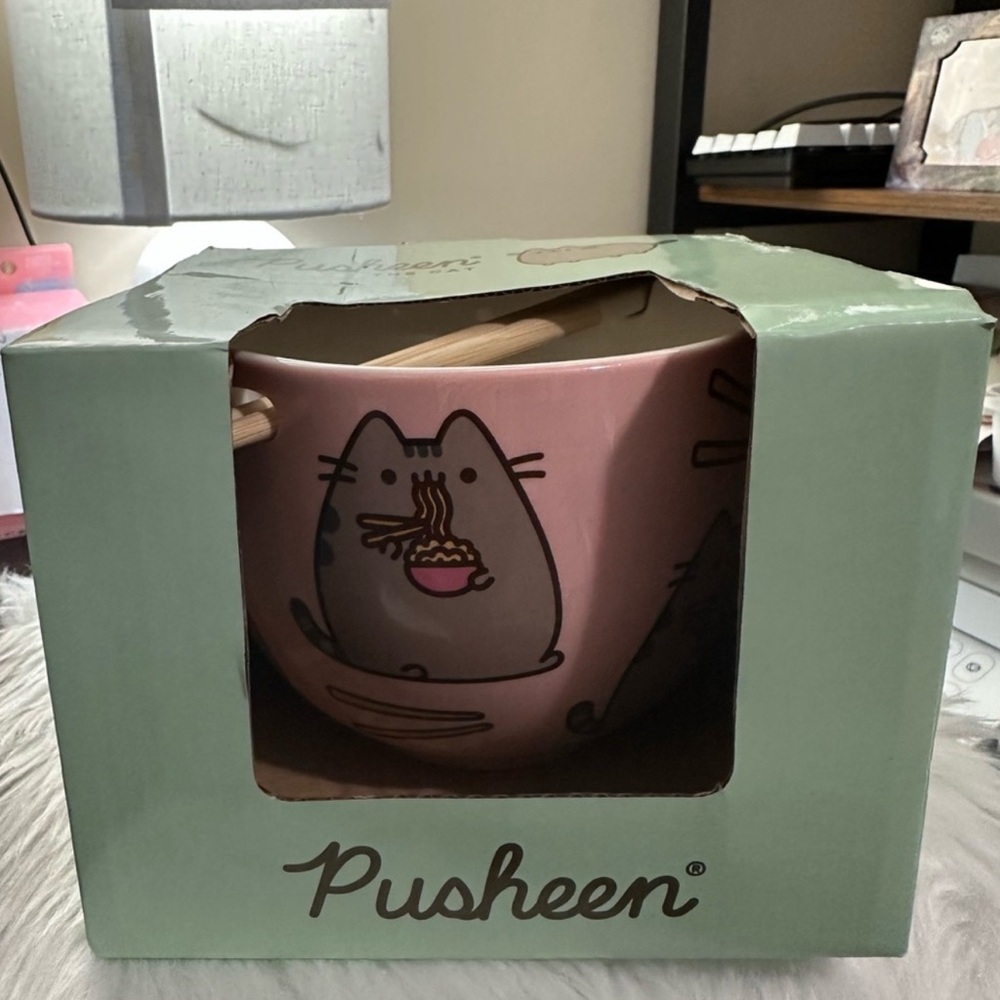 Pusheen Pink Noodle Bowl with Chopsticks